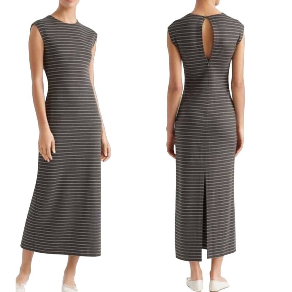 Club Monaco dress gray striped keyhole back maxi sleeveless